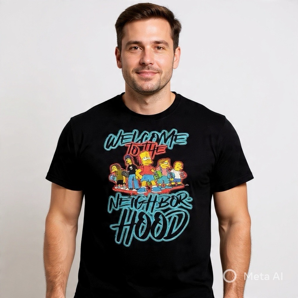 The Simpsons Welcome to the Neighborhood Character Graphic Tee Black Sz 3XL